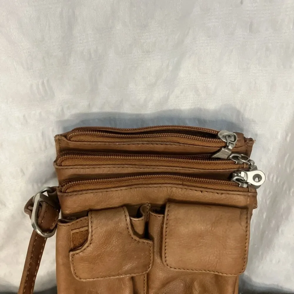 Paul & Taylor Leather Crossbody Bag Brown 8”x6” - Picture 3 of 10